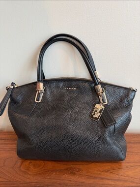 Coach 28095 Madison Small Kelsey Black Pebbled Leather Top-Handle Satchel